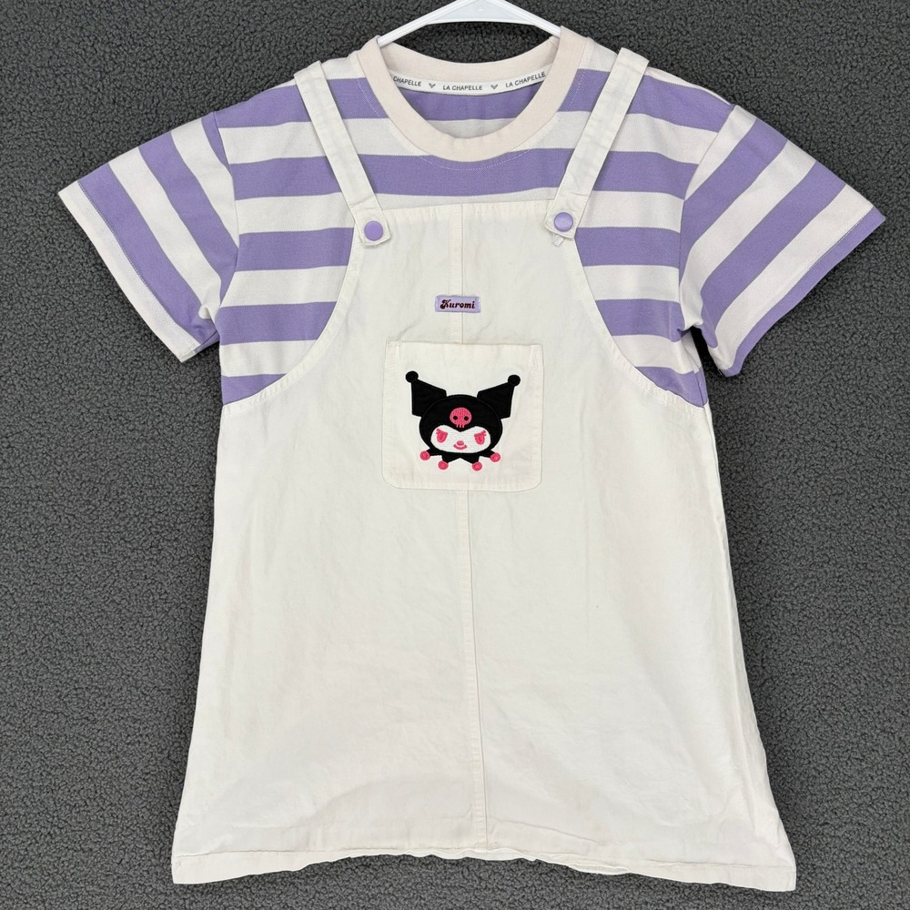 La Chapelle Sanrio Kuromi Striped T-Shirt & White Overall Dress Set Size 160/76